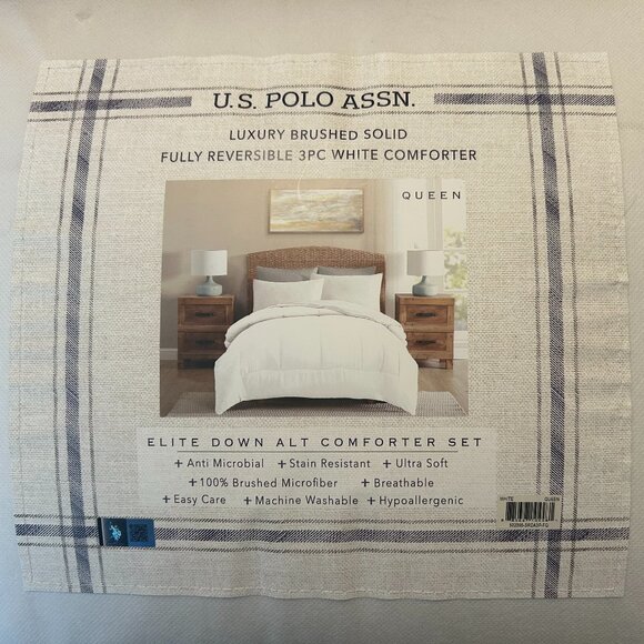 NEW U.S. Polo Assn. Fully Reversible 3 Piece White Comforter Set - Full/Queen - Picture 1 of 3